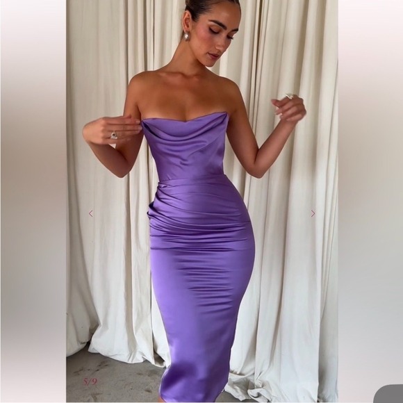 House of CB Dresses & Skirts - House of CB SANTANA VIOLET SATIN STRAPLESS CORSET MIDI DRESS NWOT size M